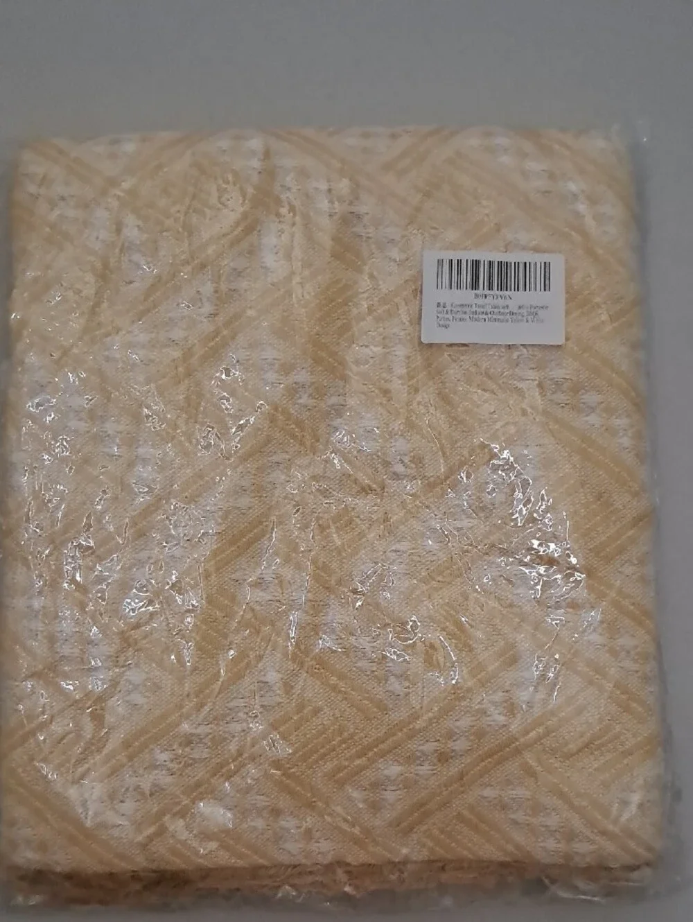 Yellow & White Geometric Tassel Tablecloth - New 51.18 Inches Round
